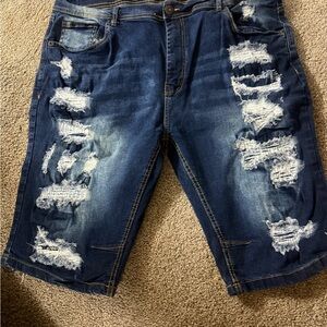 Distressed Blue Denim Shorts